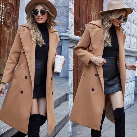 NWT Double Button Private Label Camel Coat - Picture 2 of 10